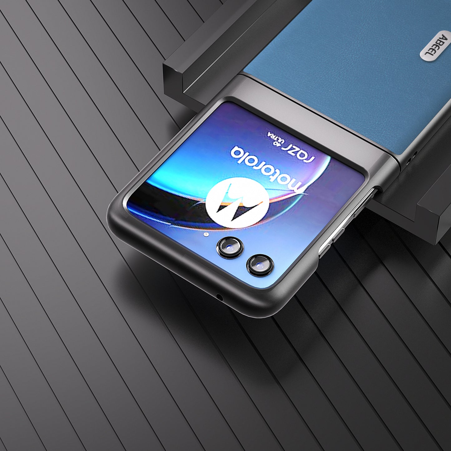 Uniqkart For Motorola Razr 40 Ultra 5G Protective Case Haze Textured PU Leather + PC Phone Shell Cover - Sky Blue