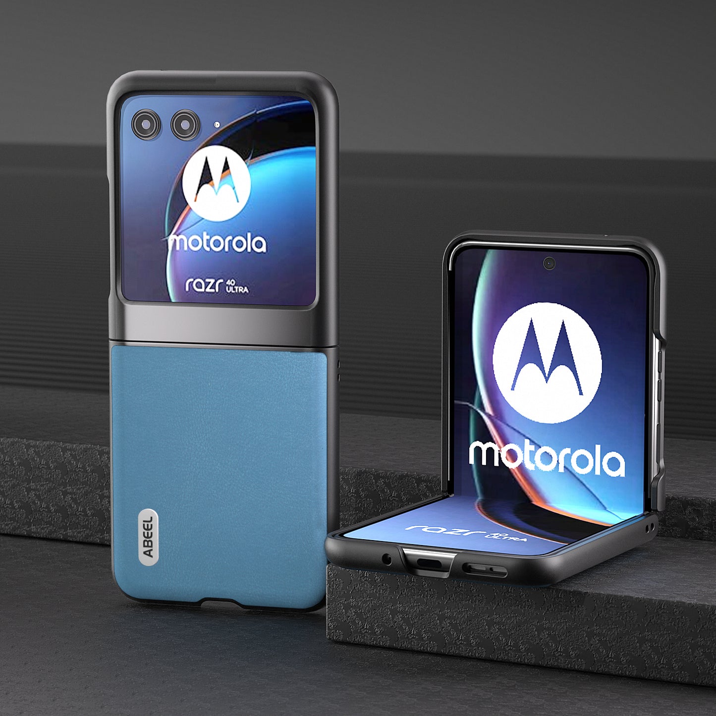 Uniqkart For Motorola Razr 40 Ultra 5G Protective Case Haze Textured PU Leather + PC Phone Shell Cover - Sky Blue