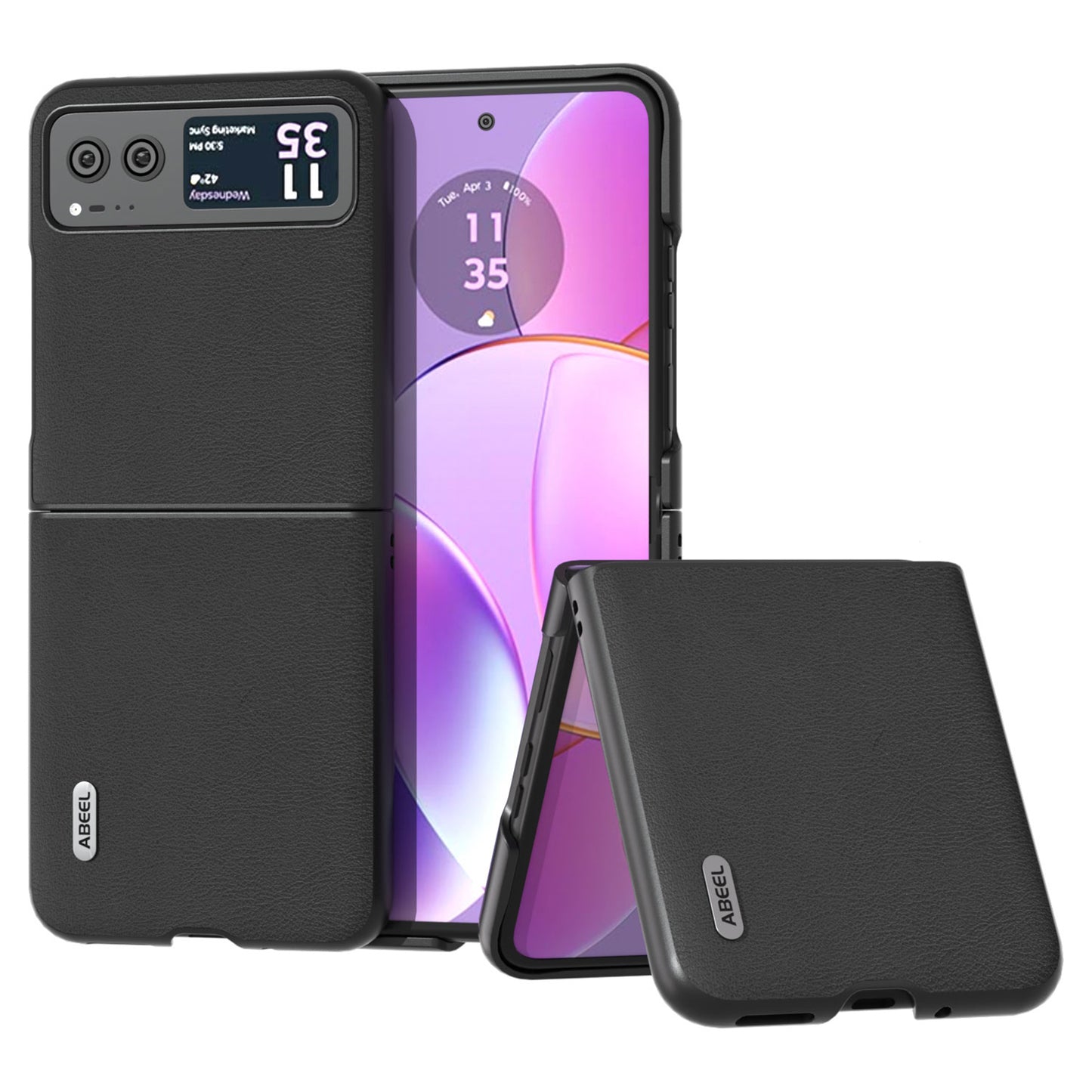 Uniqkart For Motorola Razr 40 5G Haze Textured Phone Case PU Leather Coated PC Back Cover - Black