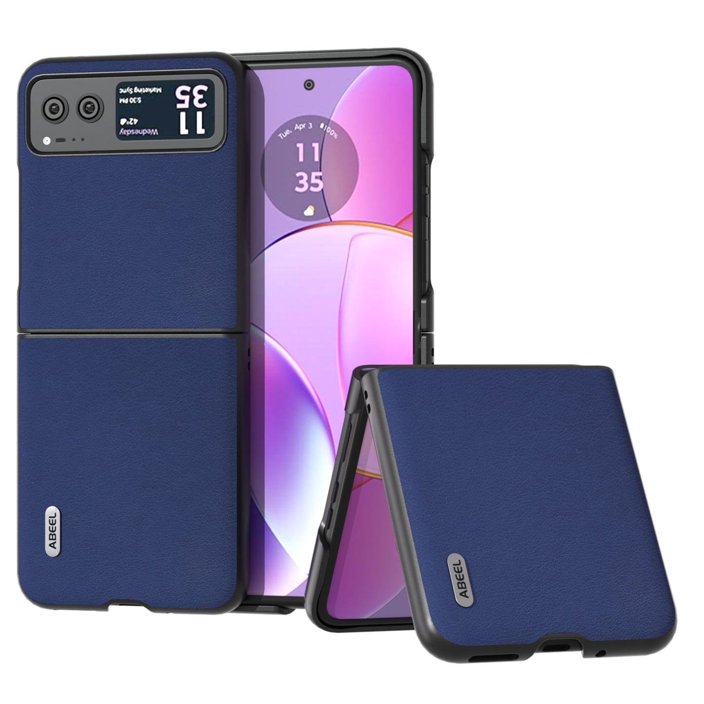 Uniqkart For Motorola Razr 40 5G Haze Textured Phone Case PU Leather Coated PC Back Cover - Dark Blue