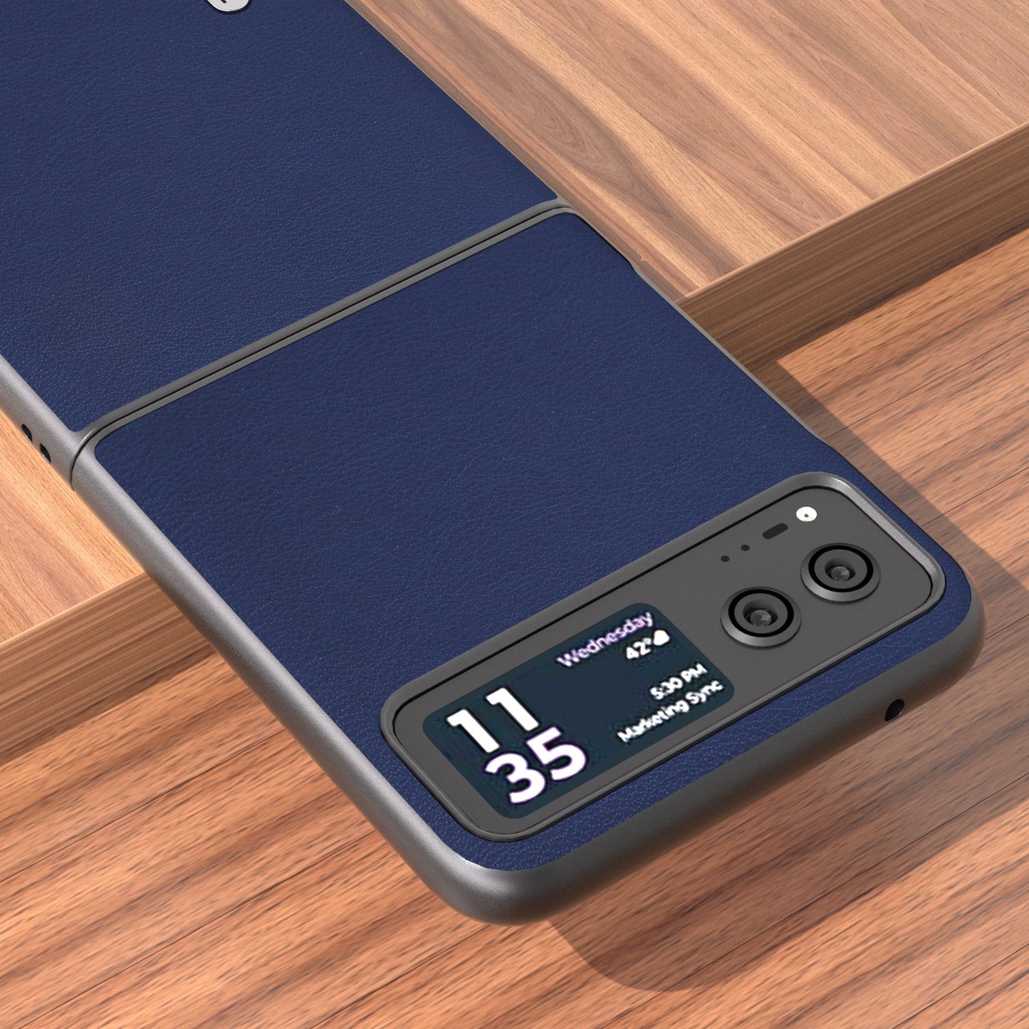 Uniqkart For Motorola Razr 40 5G Haze Textured Phone Case PU Leather Coated PC Back Cover - Dark Blue