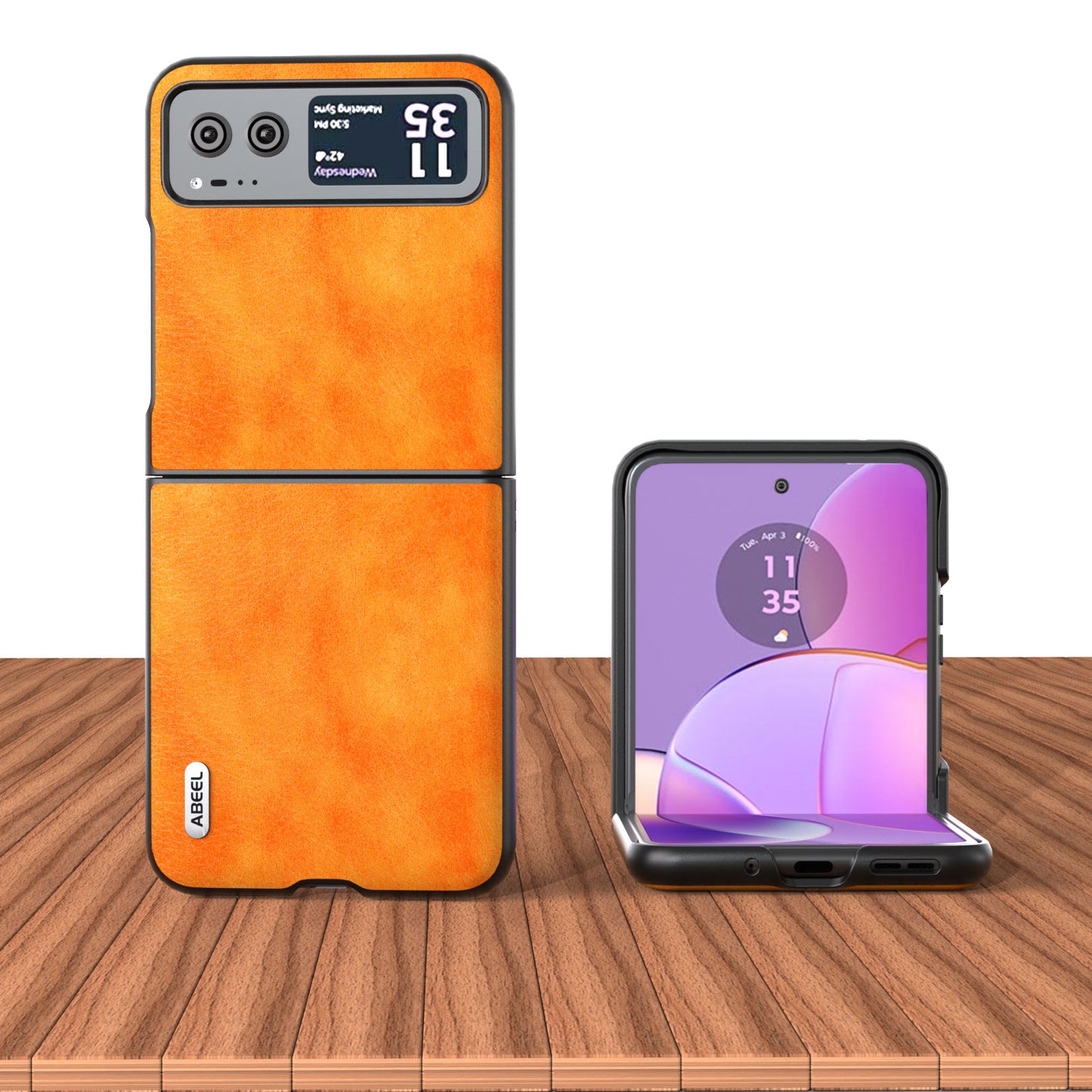 Uniqkart Phone Case for Motorola Razr 40 5G Drop-Proof Litchi Texture PU Leather Coated PC Cover - Orange