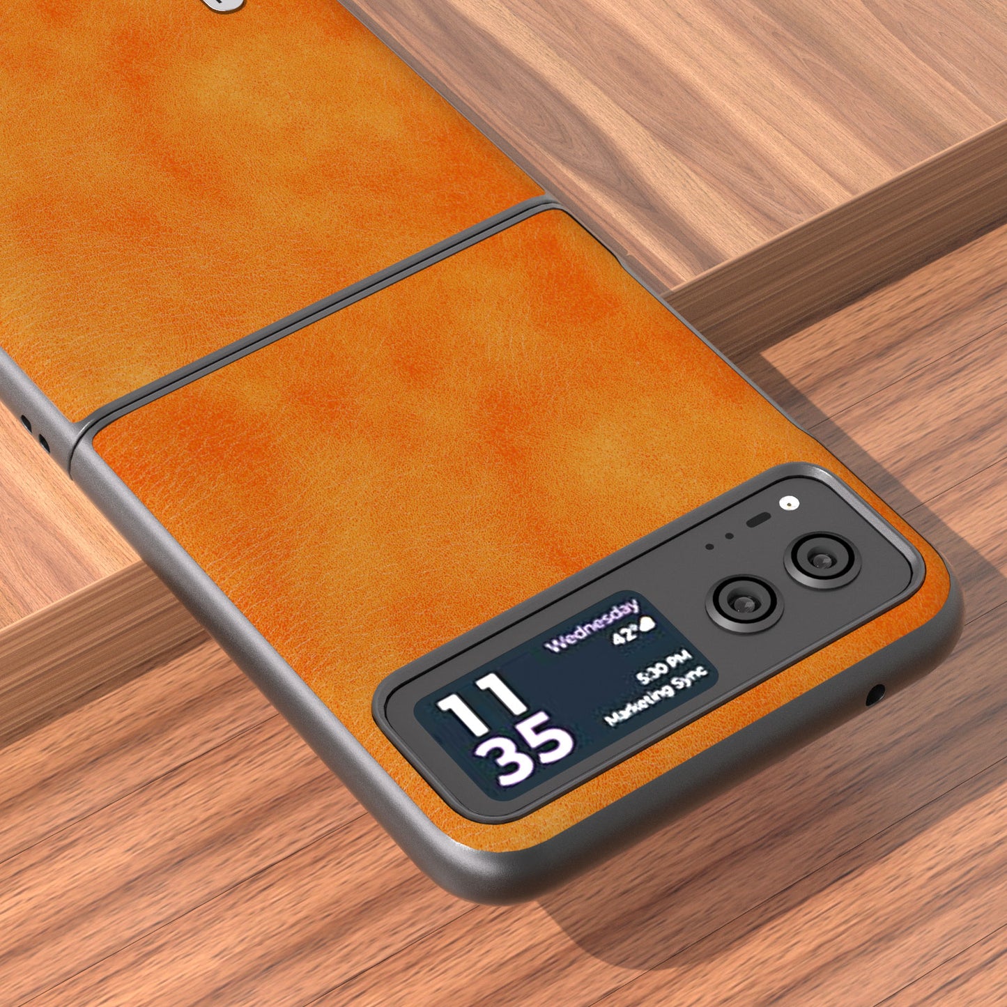 Uniqkart Phone Case for Motorola Razr 40 5G Drop-Proof Litchi Texture PU Leather Coated PC Cover - Orange