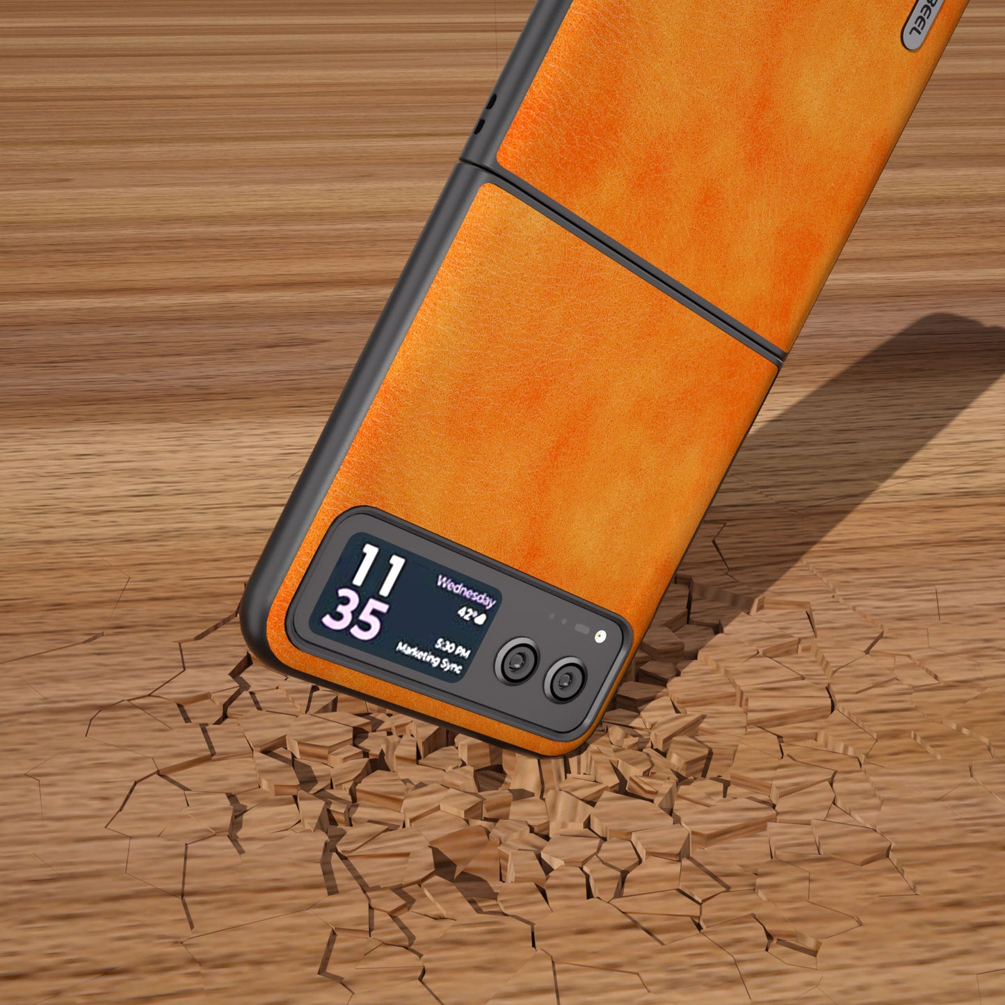 Uniqkart Phone Case for Motorola Razr 40 5G Drop-Proof Litchi Texture PU Leather Coated PC Cover - Orange