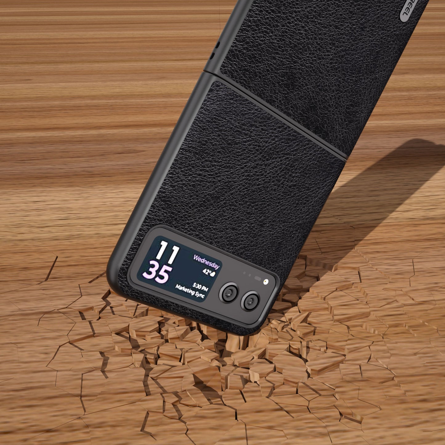 Uniqkart Phone Case for Motorola Razr 40 5G Drop-Proof Litchi Texture PU Leather Coated PC Cover - Black