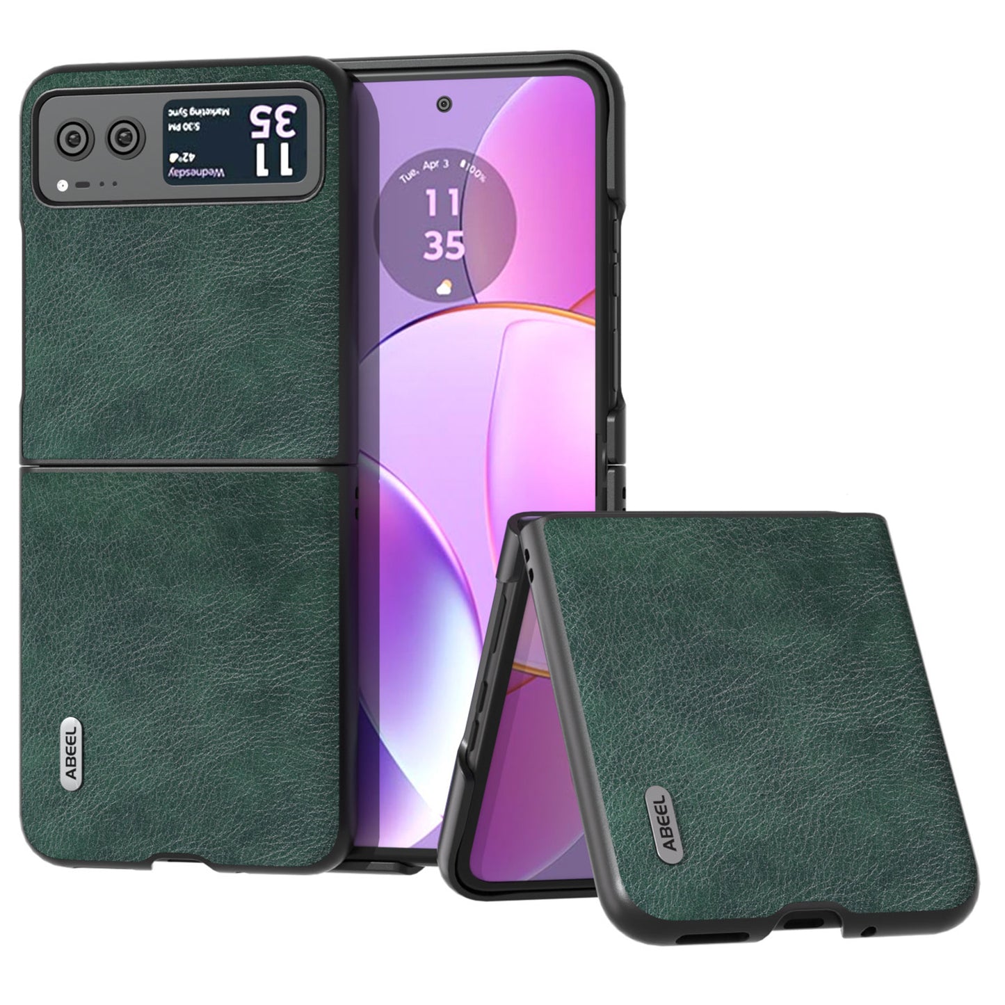 Uniqkart Phone Case for Motorola Razr 40 5G Drop-Proof Litchi Texture PU Leather Coated PC Cover - Green