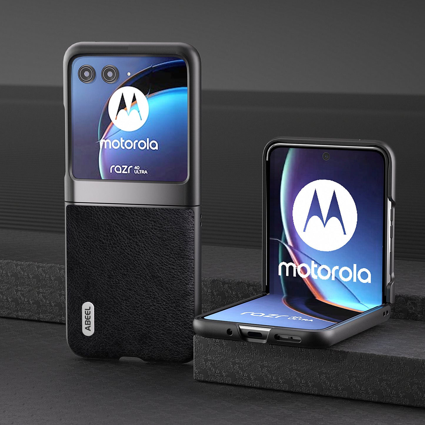 Uniqkart For Motorola Razr 40 Ultra 5G PU Leather Coated PC Phone Case Litchi Texture Anti-Drop Protective Cover - Black