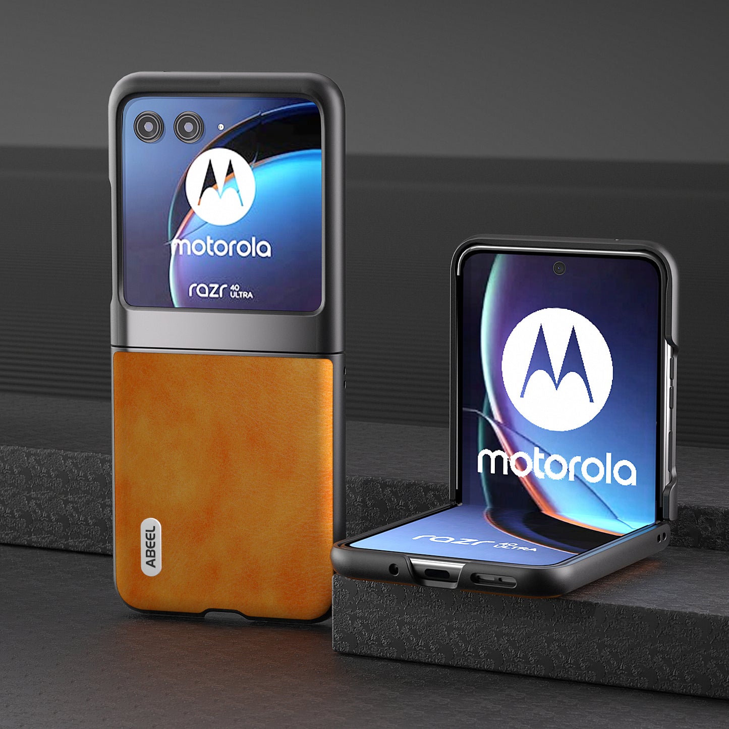 Uniqkart For Motorola Razr 40 Ultra 5G PU Leather Coated PC Phone Case Litchi Texture Anti-Drop Protective Cover - Orange