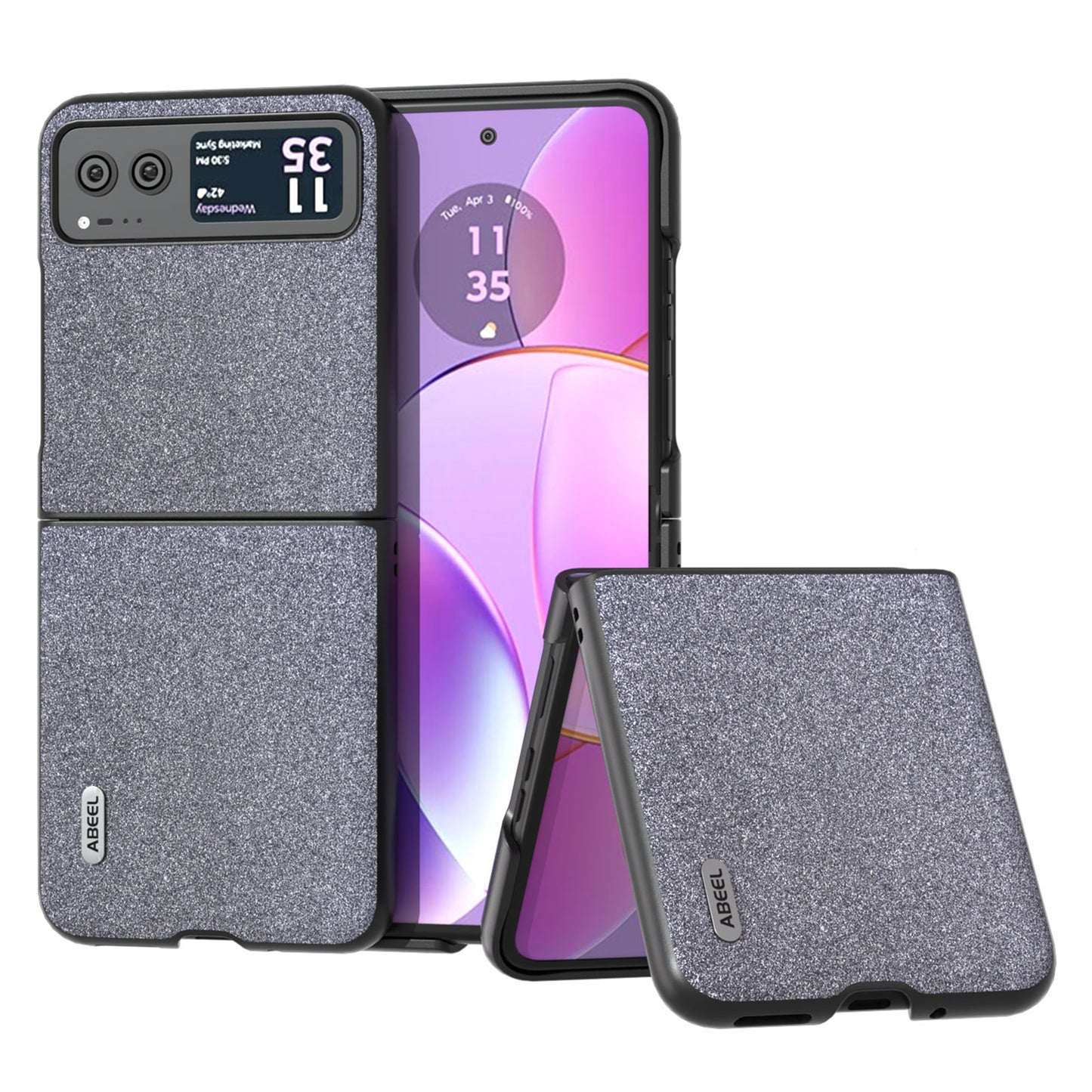 Uniqkart For Motorola Razr 40 5G Glitter Back Cover PU Leather Coated PC Shockproof Phone Case - Black