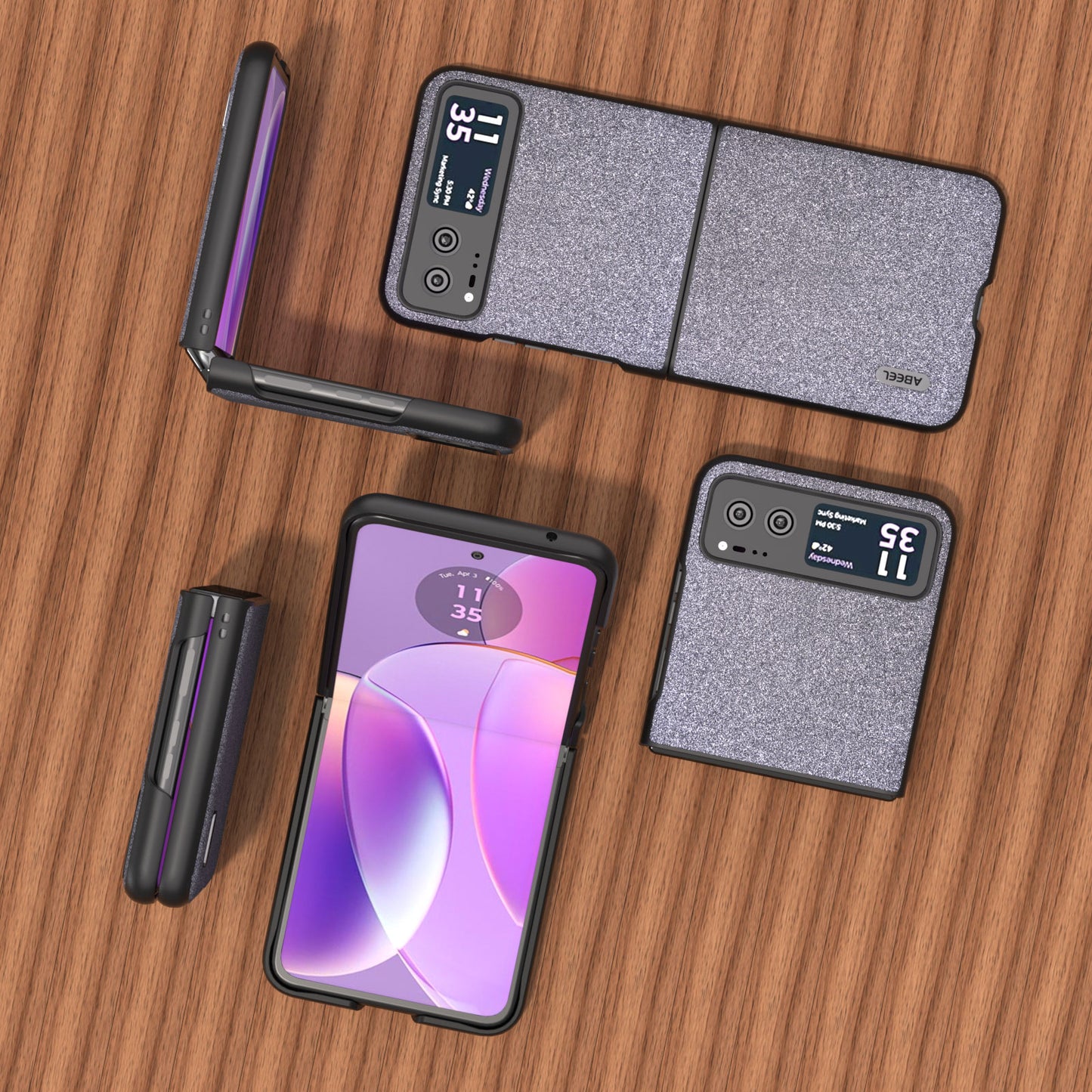 Uniqkart For Motorola Razr 40 5G Glitter Back Cover PU Leather Coated PC Shockproof Phone Case - Black