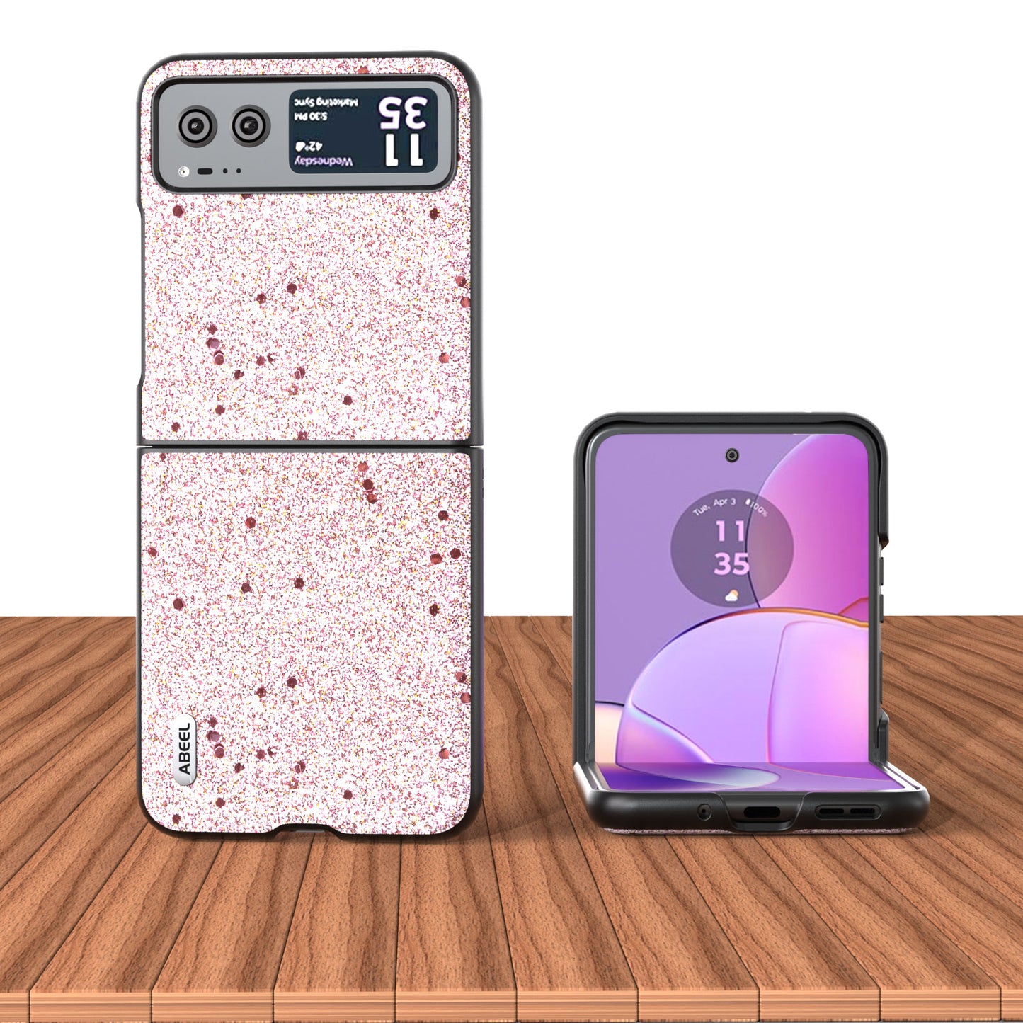 Uniqkart For Motorola Razr 40 5G Glitter Back Cover PU Leather Coated PC Shockproof Phone Case - Pink