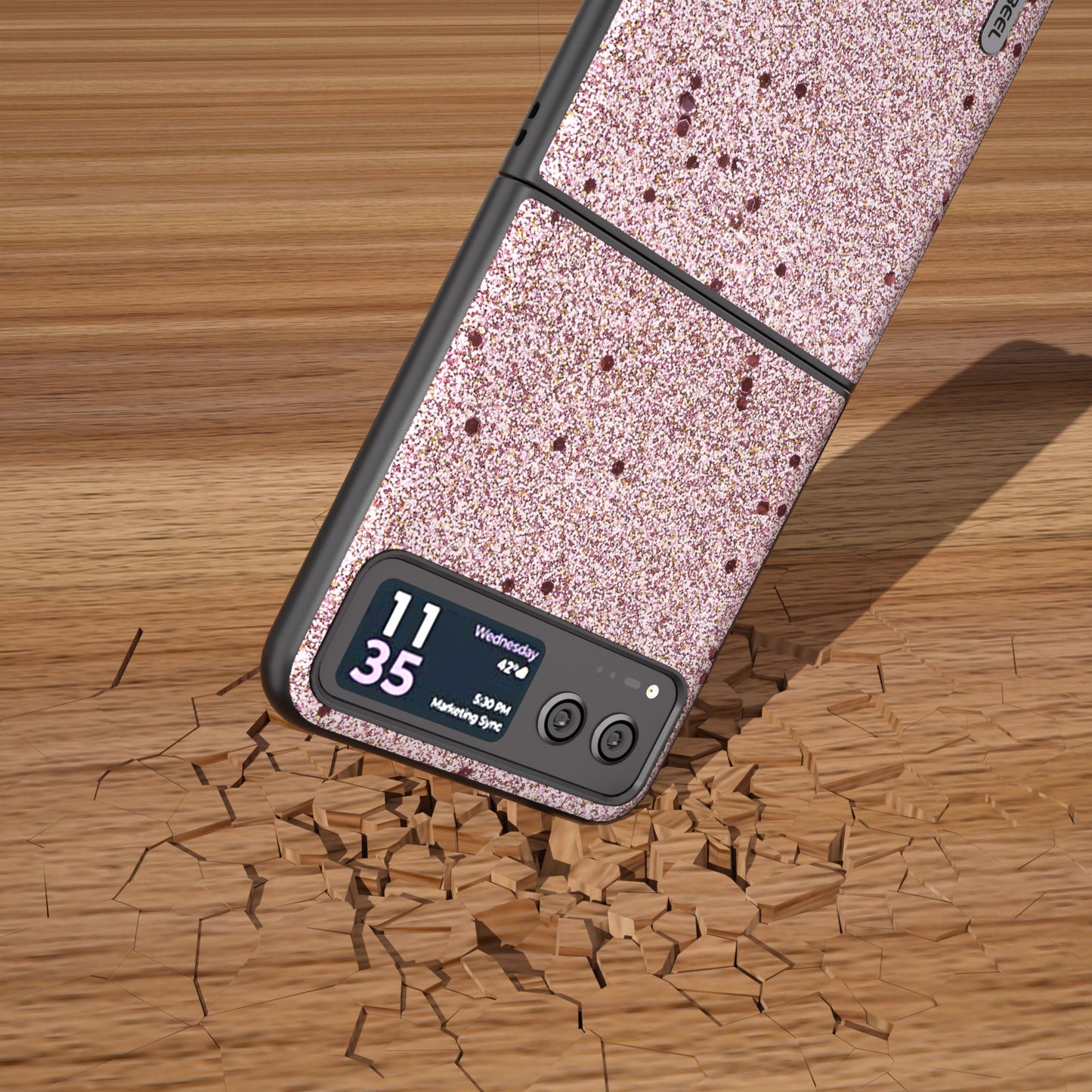 Uniqkart For Motorola Razr 40 5G Glitter Back Cover PU Leather Coated PC Shockproof Phone Case - Pink