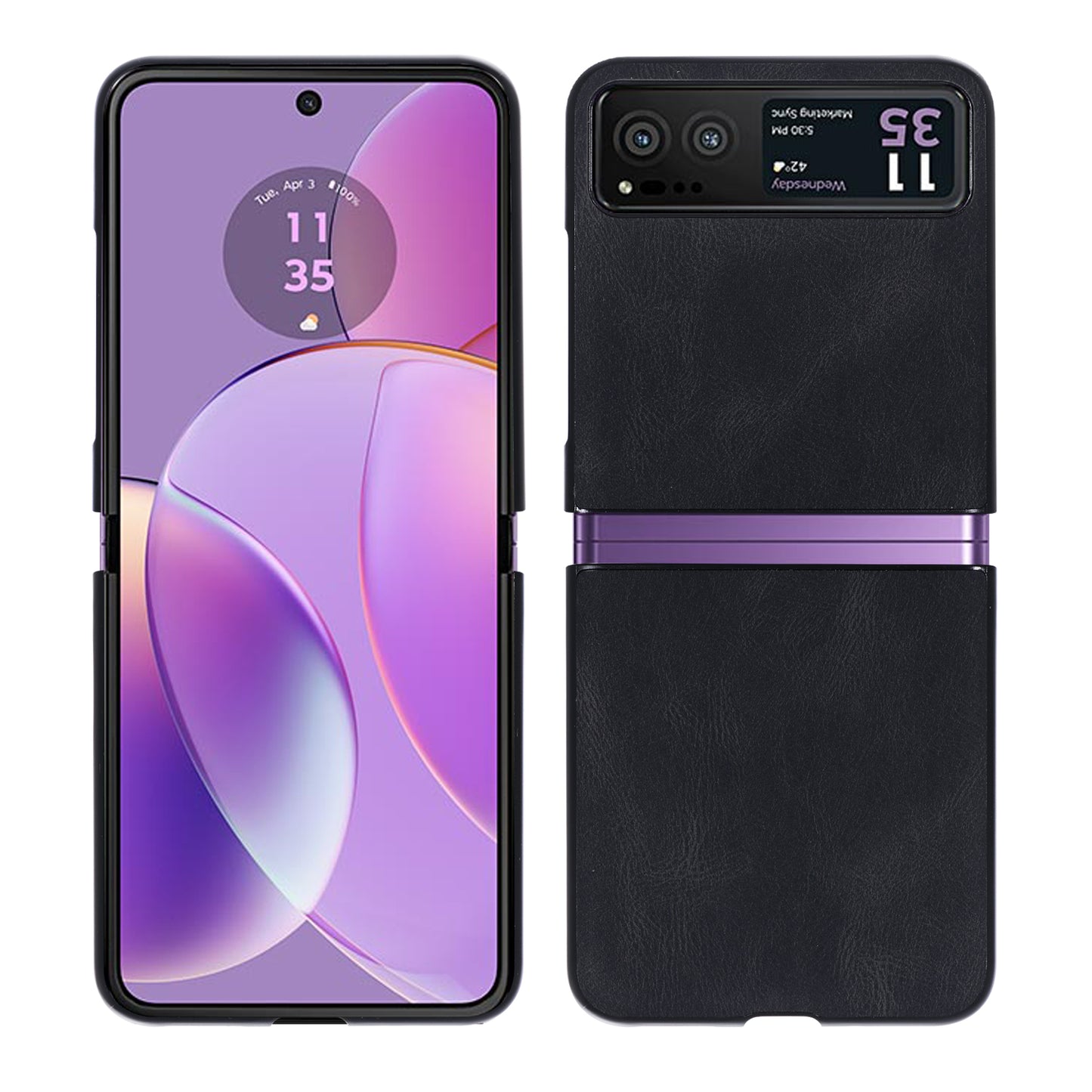 Uniqkart for Motorola Razr 40 5G PU Leather + Hard PC Shell Retro Texture Shockproof Phone Cover - Black