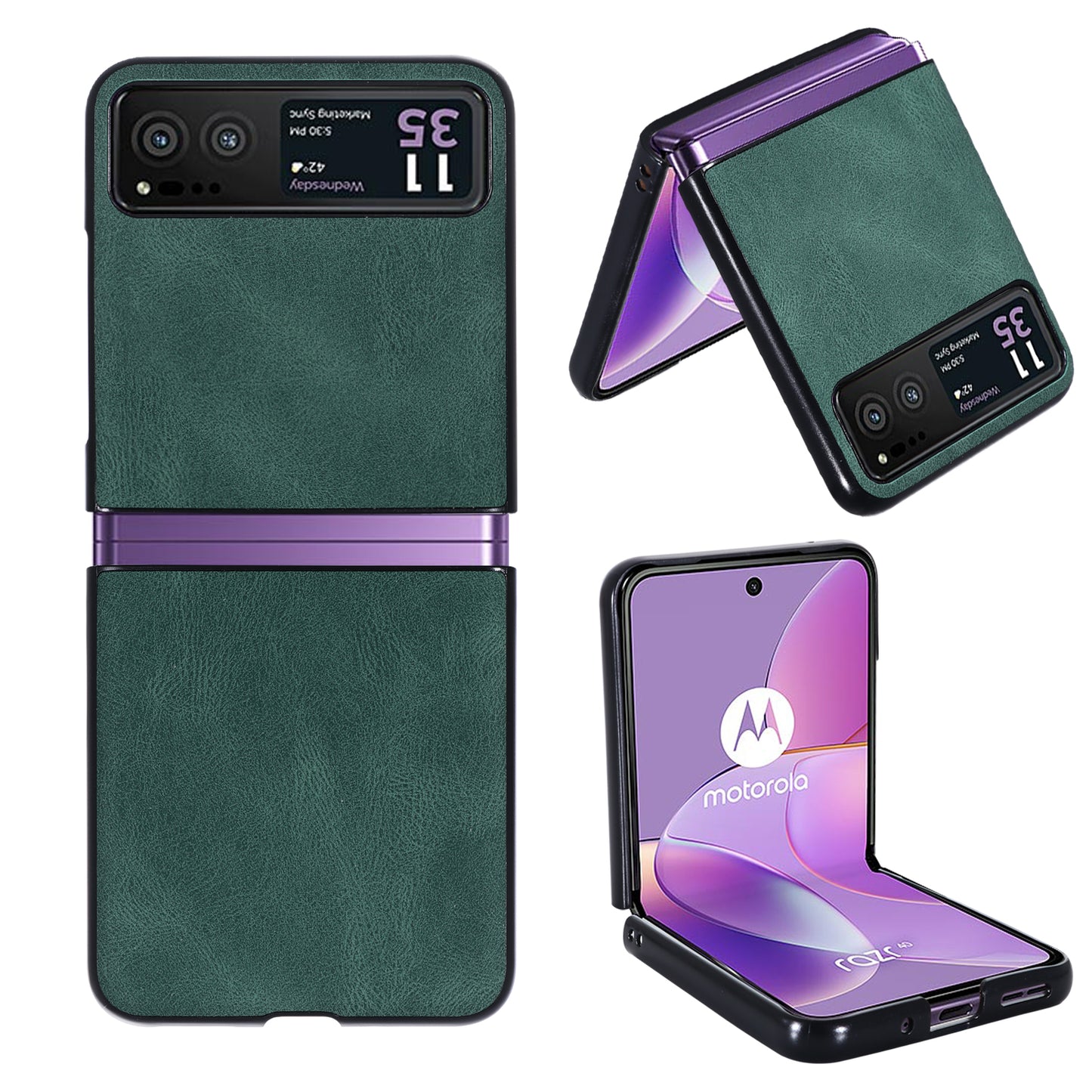 Uniqkart for Motorola Razr 40 5G PU Leather + Hard PC Shell Retro Texture Shockproof Phone Cover - Green