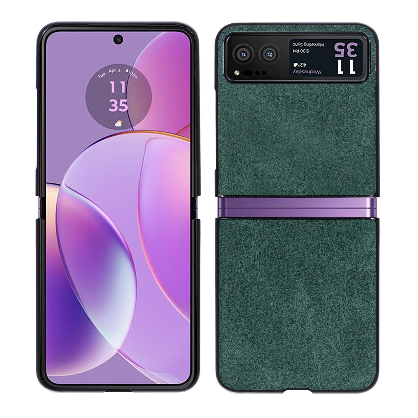 Uniqkart for Motorola Razr 40 5G PU Leather + Hard PC Shell Retro Texture Shockproof Phone Cover - Green
