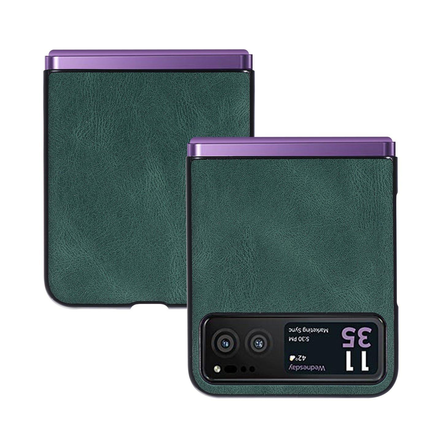 Uniqkart for Motorola Razr 40 5G PU Leather + Hard PC Shell Retro Texture Shockproof Phone Cover - Green
