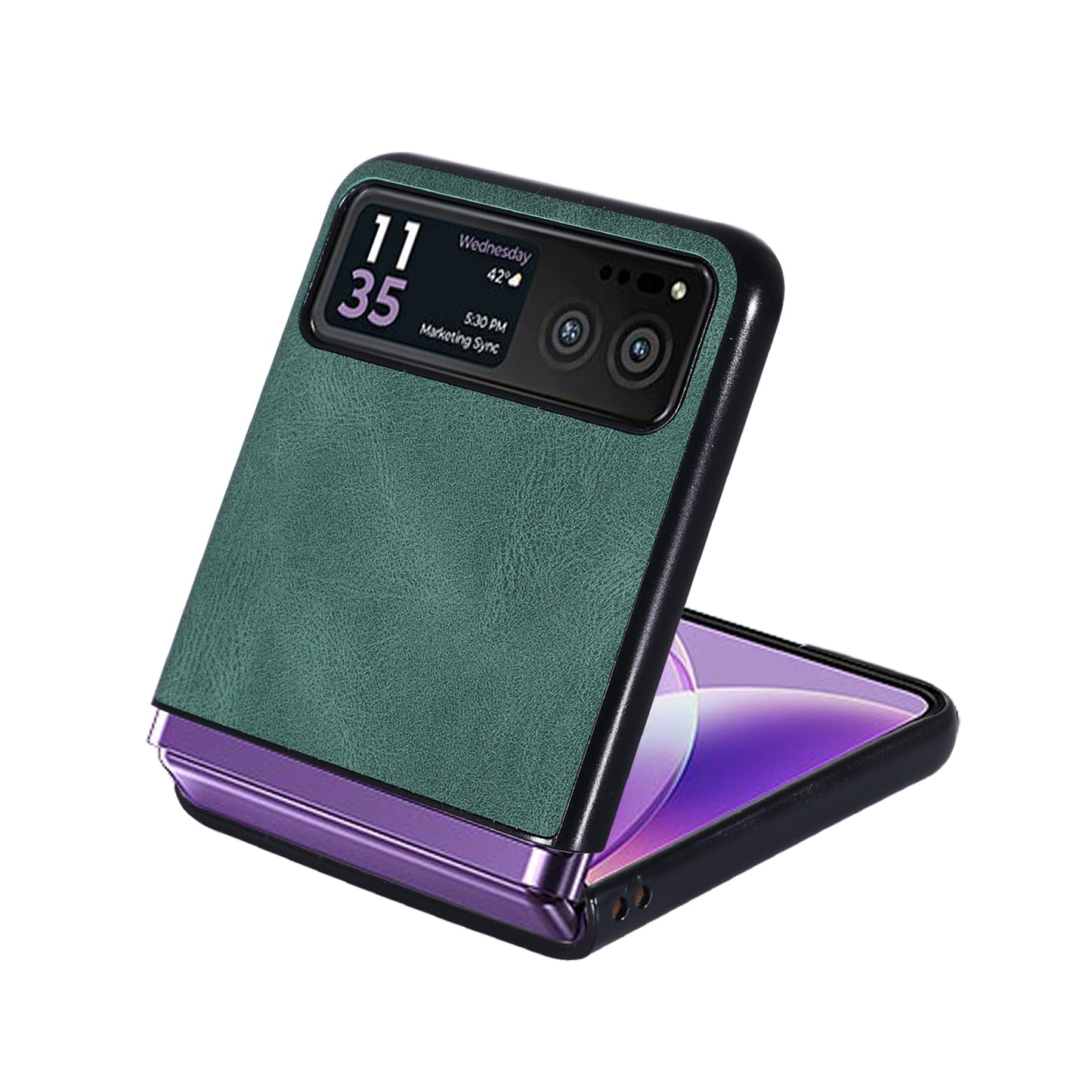 Uniqkart for Motorola Razr 40 5G PU Leather + Hard PC Shell Retro Texture Shockproof Phone Cover - Green