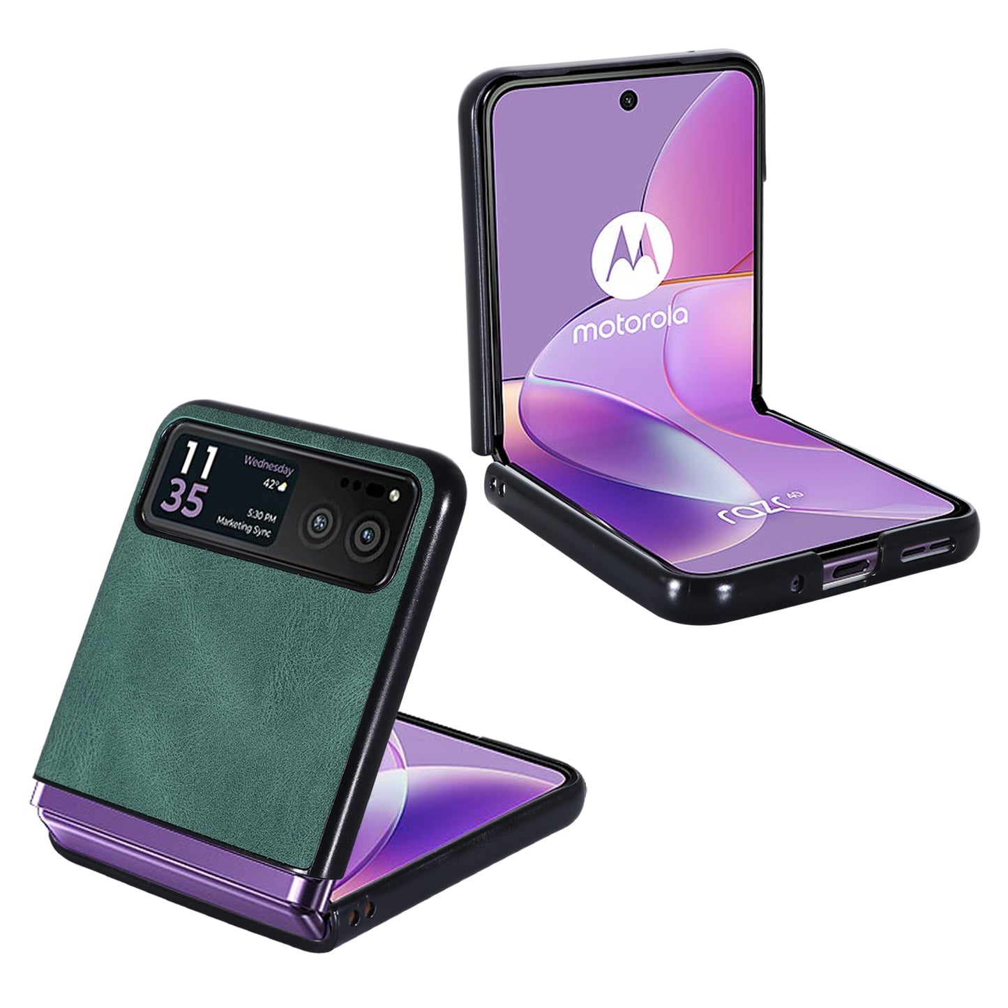 Uniqkart for Motorola Razr 40 5G PU Leather + Hard PC Shell Retro Texture Shockproof Phone Cover - Green