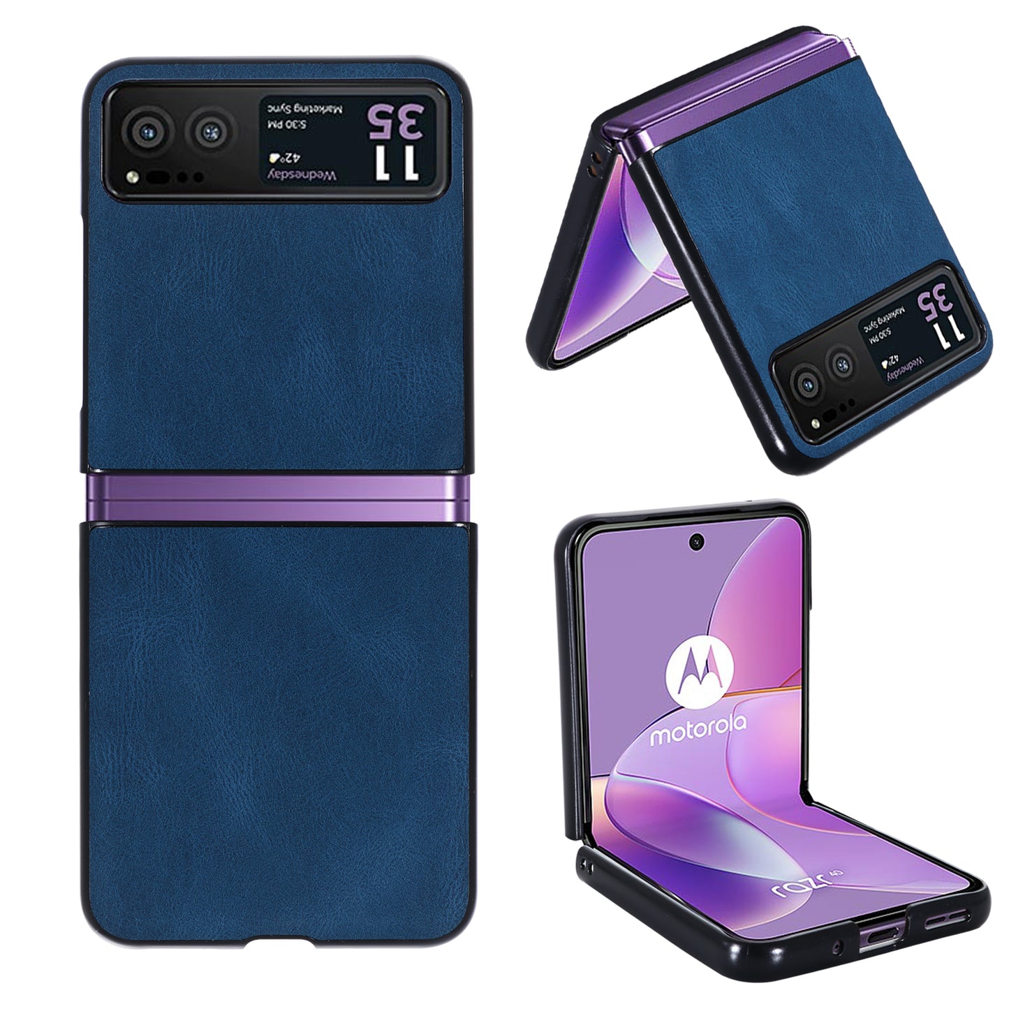 Uniqkart for Motorola Razr 40 5G PU Leather + Hard PC Shell Retro Texture Shockproof Phone Cover - Blue