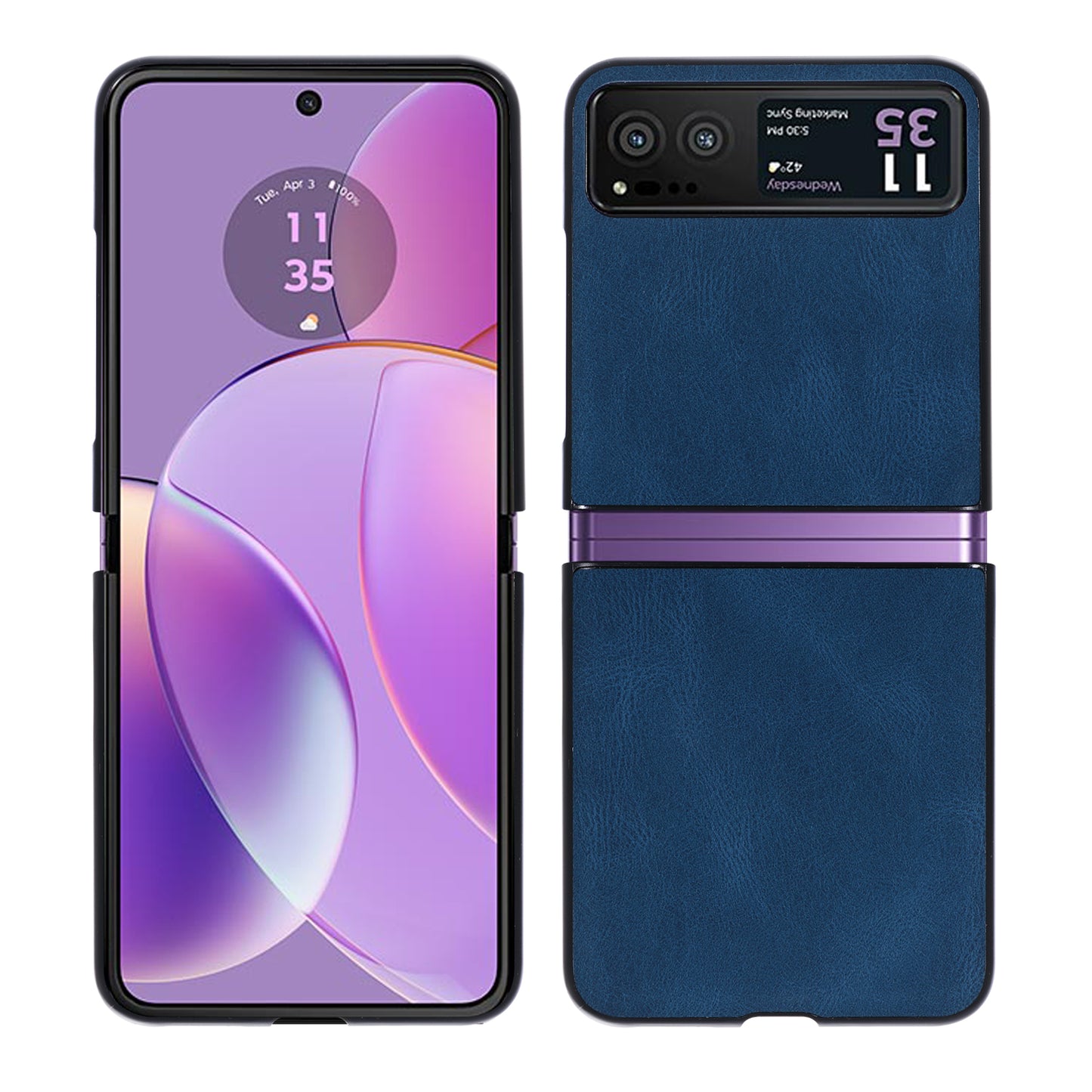Uniqkart for Motorola Razr 40 5G PU Leather + Hard PC Shell Retro Texture Shockproof Phone Cover - Blue