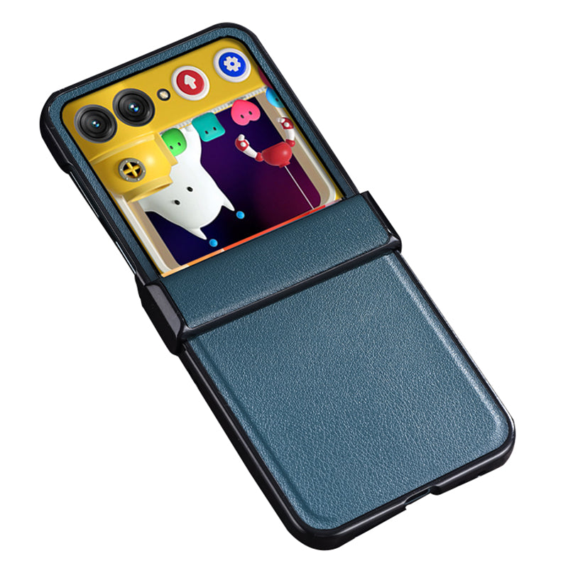 Uniqkart for Motorola Razr 40 Ultra 5G Hinge Protection Phone Case Textured Leather Coated PC Back Cover - Blue