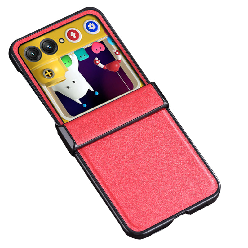 Uniqkart for Motorola Razr 40 Ultra 5G Hinge Protection Phone Case Textured Leather Coated PC Back Cover - Red