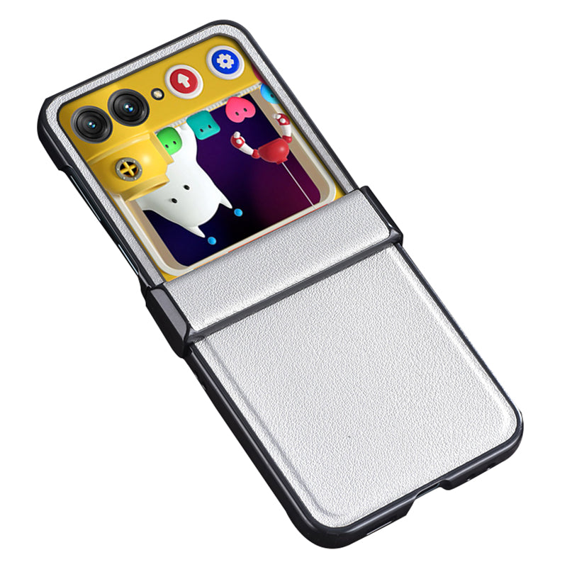 Uniqkart for Motorola Razr 40 Ultra 5G Hinge Protection Phone Case Textured Leather Coated PC Back Cover - White