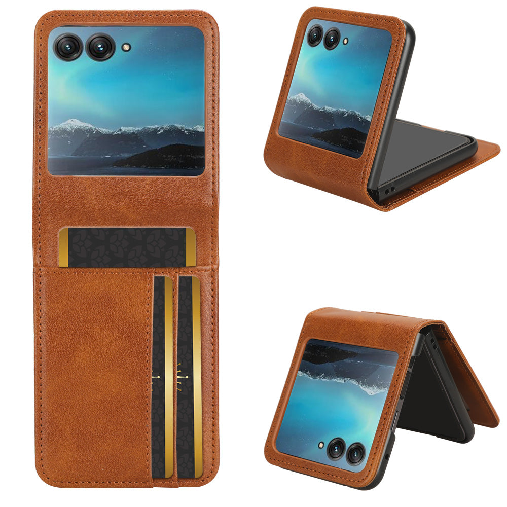 Uniqkart for Motorola Razr 40 Ultra 5G Anti-Scratch Phone Case Hard PC + PU Leather Cover with Card Holder - Brown