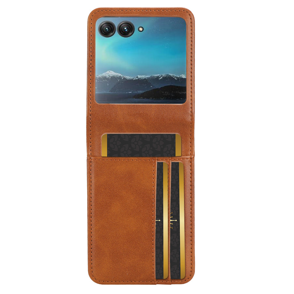 Uniqkart for Motorola Razr 40 Ultra 5G Anti-Scratch Phone Case Hard PC + PU Leather Cover with Card Holder - Brown