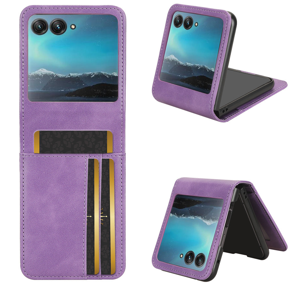 Uniqkart for Motorola Razr 40 Ultra 5G Anti-Scratch Phone Case Hard PC + PU Leather Cover with Card Holder - Purple