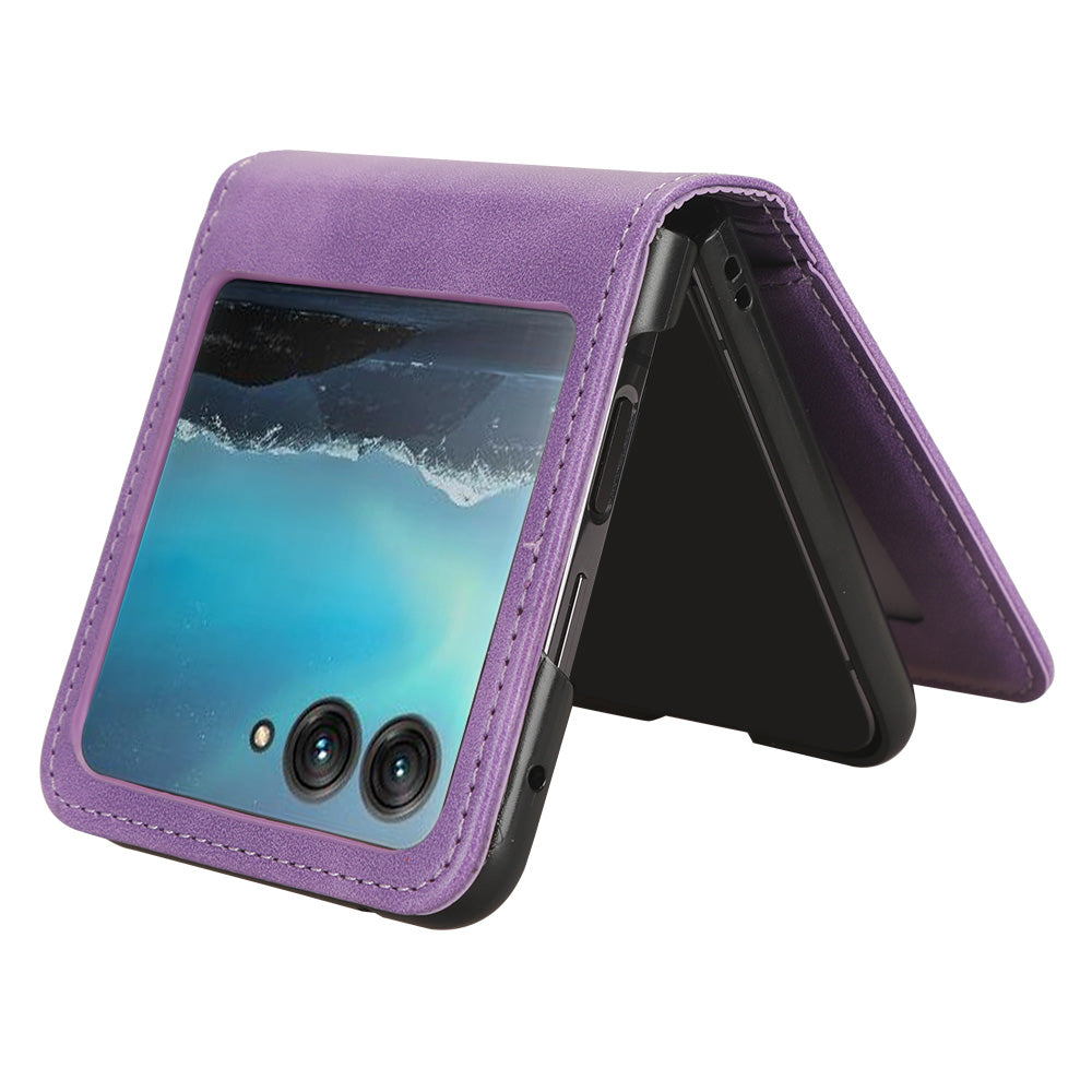 Uniqkart for Motorola Razr 40 Ultra 5G Anti-Scratch Phone Case Hard PC + PU Leather Cover with Card Holder - Purple