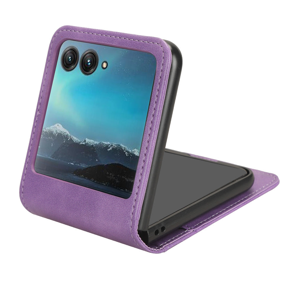 Uniqkart for Motorola Razr 40 Ultra 5G Anti-Scratch Phone Case Hard PC + PU Leather Cover with Card Holder - Purple