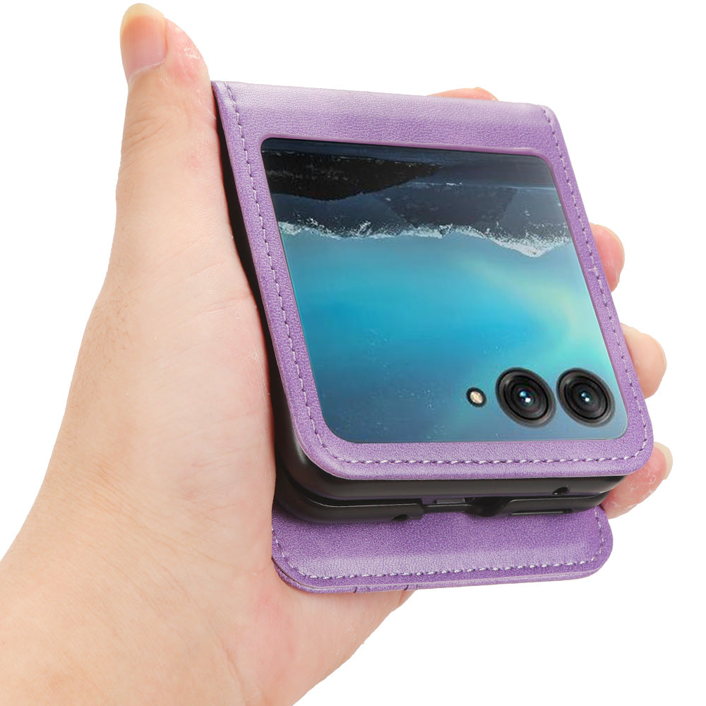 Uniqkart for Motorola Razr 40 Ultra 5G Anti-Scratch Phone Case Hard PC + PU Leather Cover with Card Holder - Purple