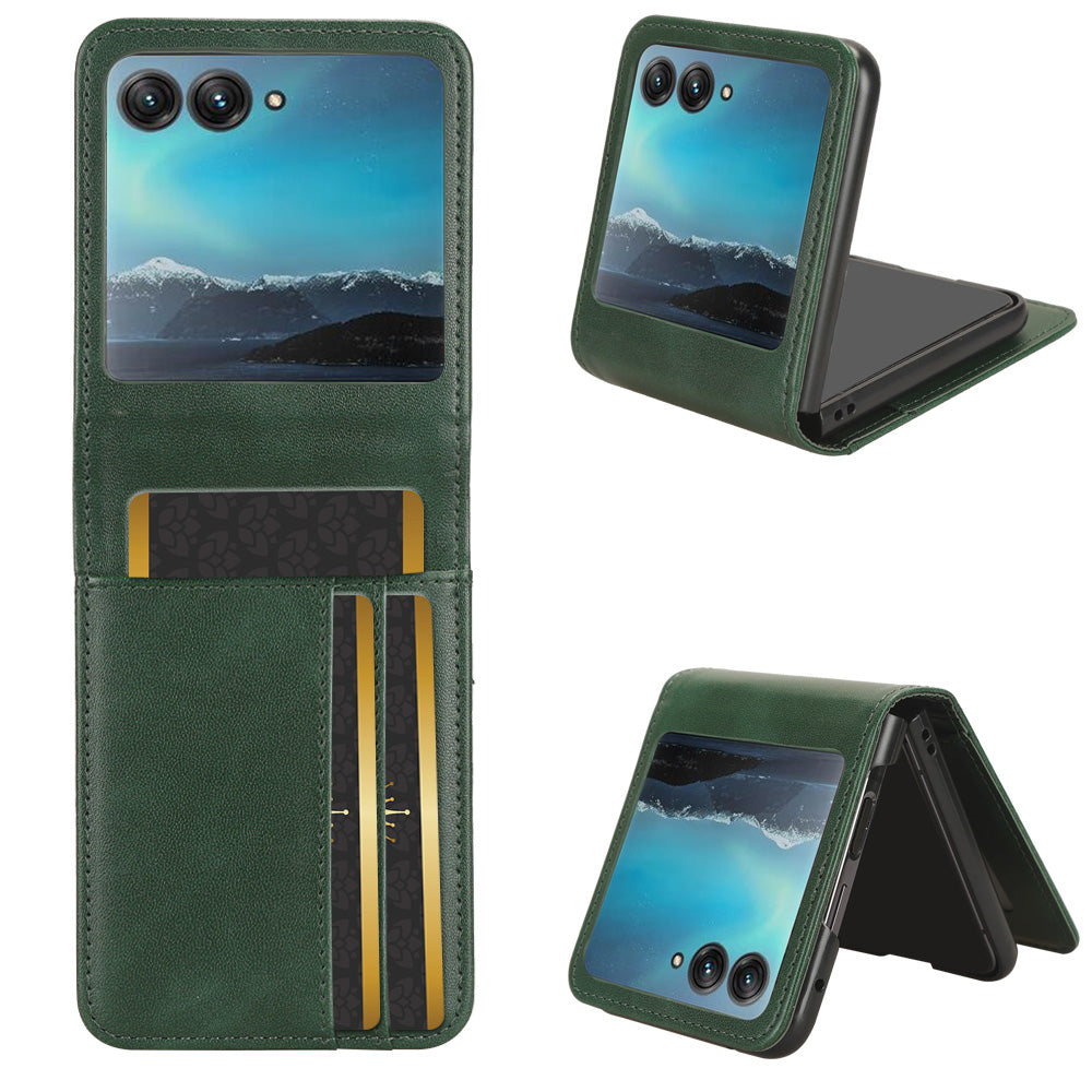 Uniqkart for Motorola Razr 40 Ultra 5G Anti-Scratch Phone Case Hard PC + PU Leather Cover with Card Holder - Green