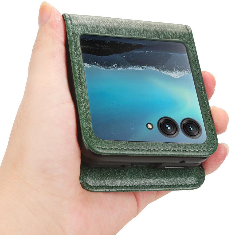 Uniqkart for Motorola Razr 40 Ultra 5G Anti-Scratch Phone Case Hard PC + PU Leather Cover with Card Holder - Green