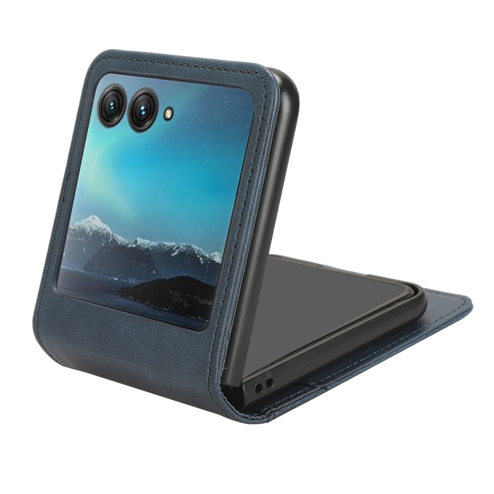 Uniqkart for Motorola Razr 40 Ultra 5G Anti-Scratch Phone Case Hard PC + PU Leather Cover with Card Holder - Blue