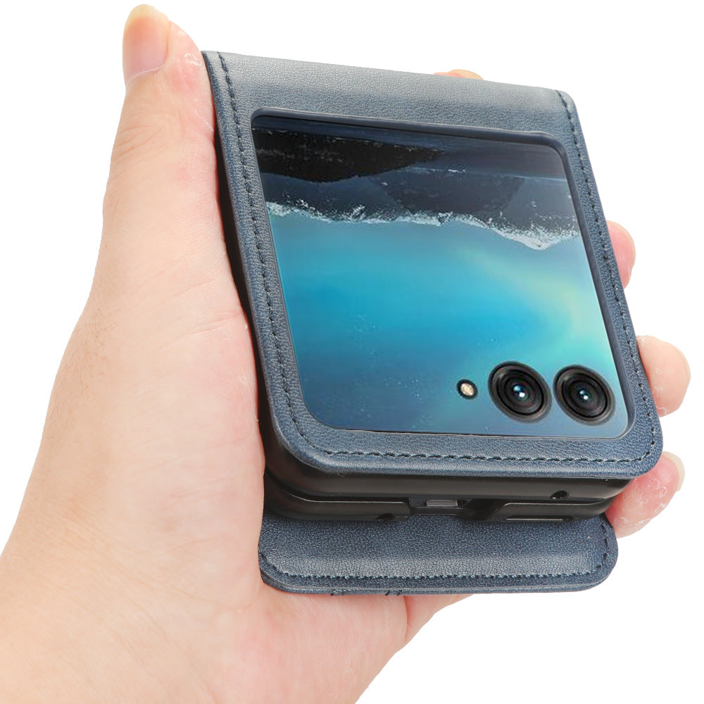 Uniqkart for Motorola Razr 40 Ultra 5G Anti-Scratch Phone Case Hard PC + PU Leather Cover with Card Holder - Blue