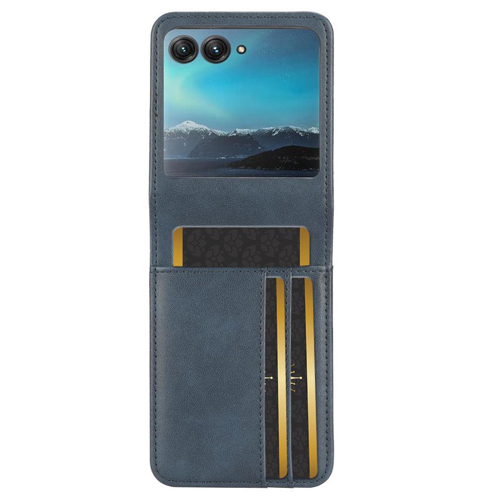 Uniqkart for Motorola Razr 40 Ultra 5G Anti-Scratch Phone Case Hard PC + PU Leather Cover with Card Holder - Blue