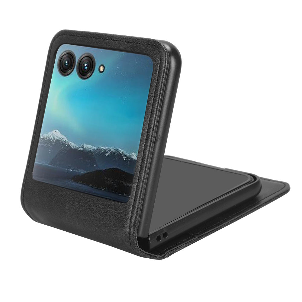 Uniqkart for Motorola Razr 40 Ultra 5G Anti-Scratch Phone Case Hard PC + PU Leather Cover with Card Holder - Black