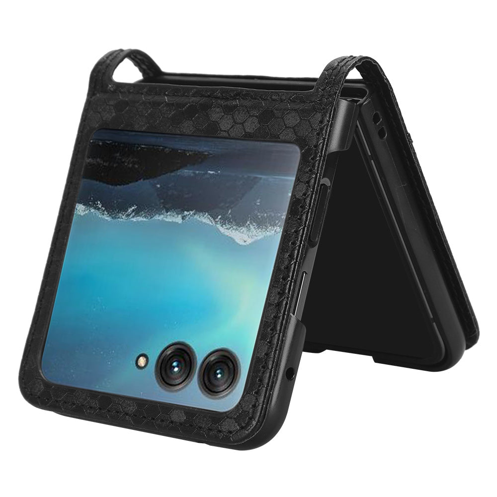 Uniqkart for Motorola Razr 40 Ultra 5G Card Holder Phone Case Imprinted Dot Pattern PU Leather Cover - Black