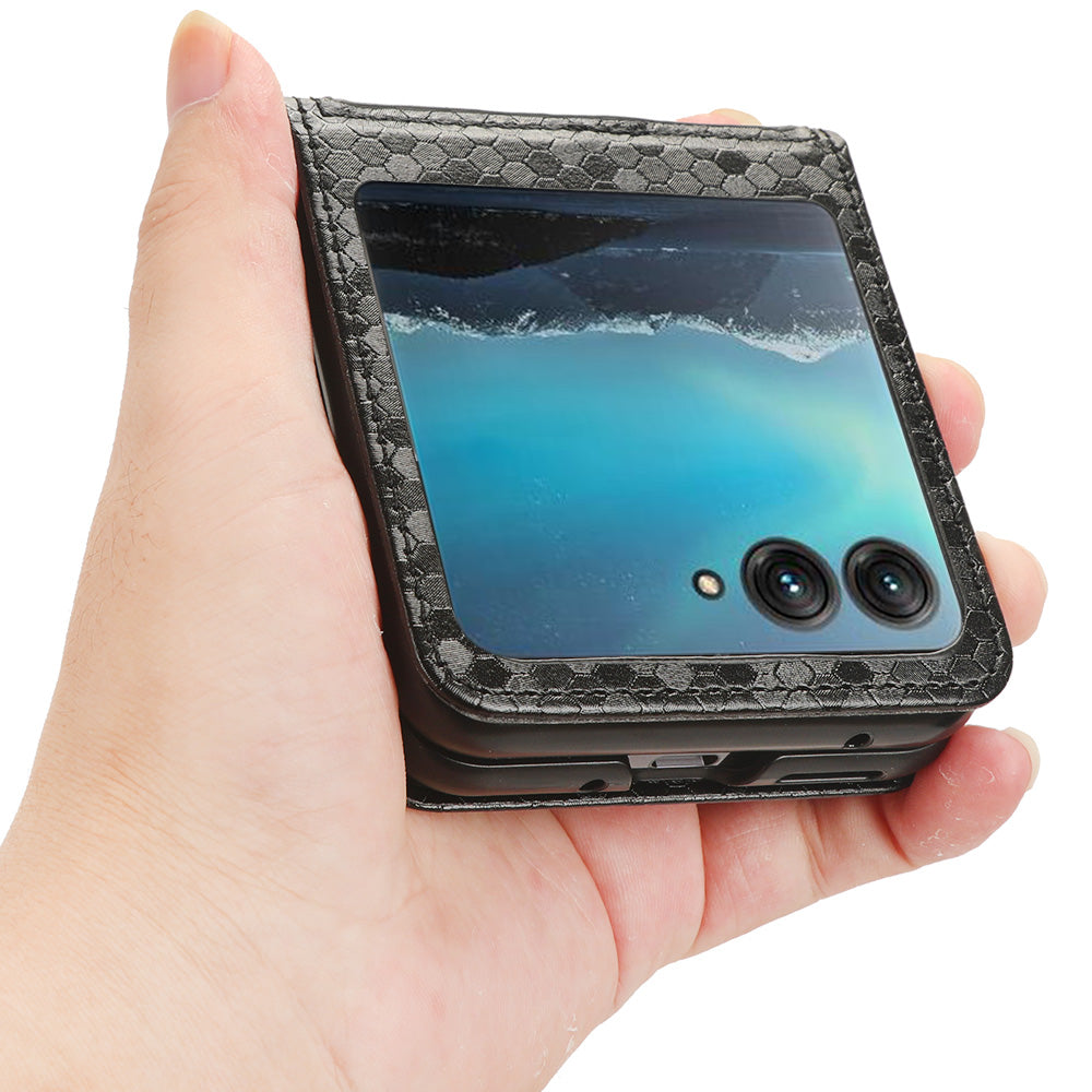 Uniqkart for Motorola Razr 40 Ultra 5G Card Holder Phone Case Imprinted Dot Pattern PU Leather Cover - Black