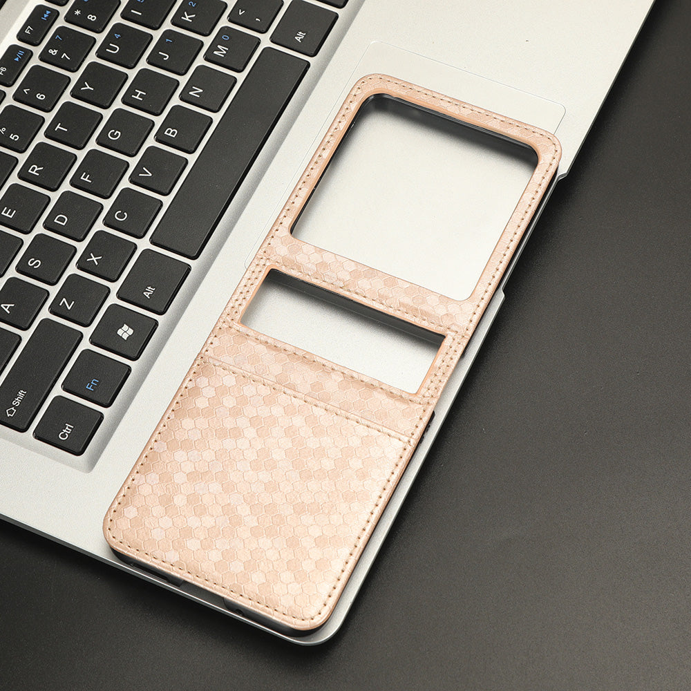 Uniqkart for Motorola Razr 40 Ultra 5G Card Holder Phone Case Imprinted Dot Pattern PU Leather Cover - Rose Gold