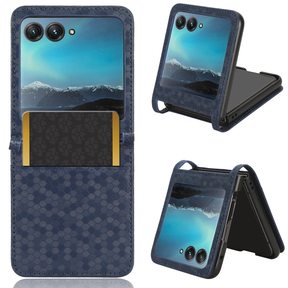 Uniqkart for Motorola Razr 40 Ultra 5G Card Holder Phone Case Imprinted Dot Pattern PU Leather Cover - Dark Blue