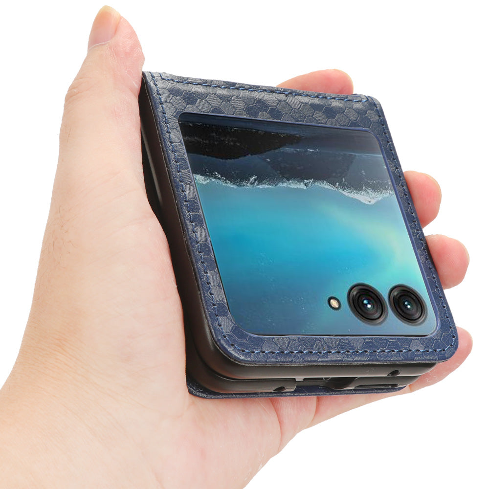 Uniqkart for Motorola Razr 40 Ultra 5G Card Holder Phone Case Imprinted Dot Pattern PU Leather Cover - Dark Blue