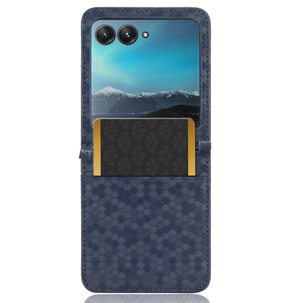 Uniqkart for Motorola Razr 40 Ultra 5G Card Holder Phone Case Imprinted Dot Pattern PU Leather Cover - Dark Blue