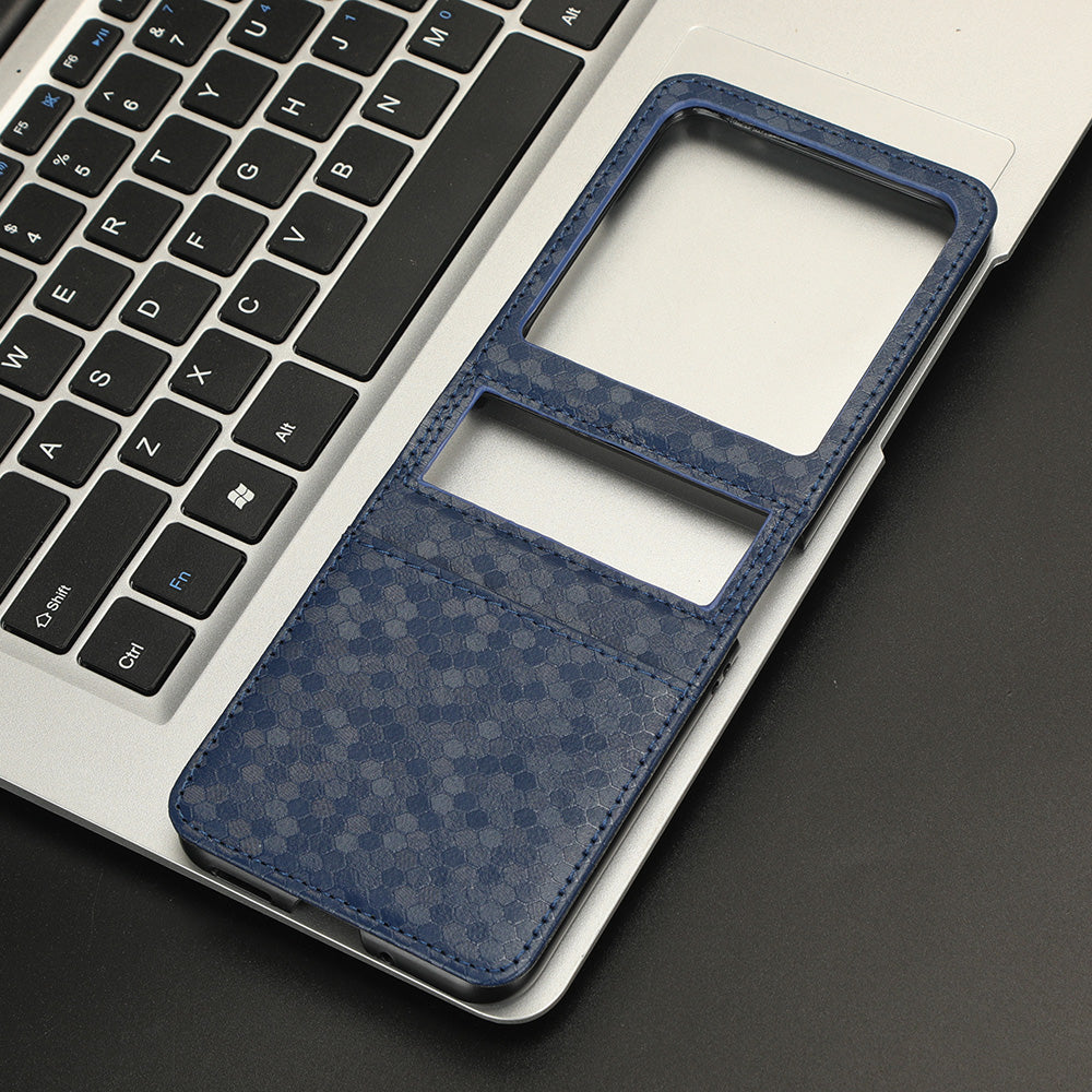 Uniqkart for Motorola Razr 40 Ultra 5G Card Holder Phone Case Imprinted Dot Pattern PU Leather Cover - Dark Blue