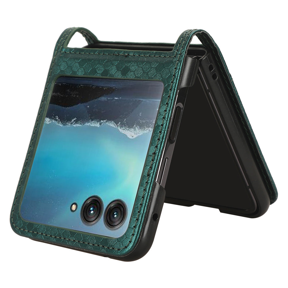 Uniqkart for Motorola Razr 40 Ultra 5G Card Holder Phone Case Imprinted Dot Pattern PU Leather Cover - Green