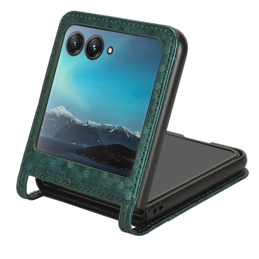 Uniqkart for Motorola Razr 40 Ultra 5G Card Holder Phone Case Imprinted Dot Pattern PU Leather Cover - Green