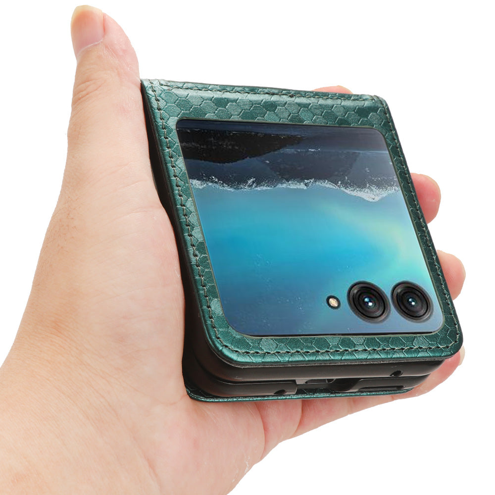 Uniqkart for Motorola Razr 40 Ultra 5G Card Holder Phone Case Imprinted Dot Pattern PU Leather Cover - Green