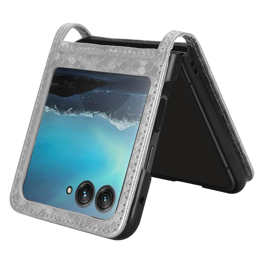 Uniqkart for Motorola Razr 40 Ultra 5G Card Holder Phone Case Imprinted Dot Pattern PU Leather Cover - Silver